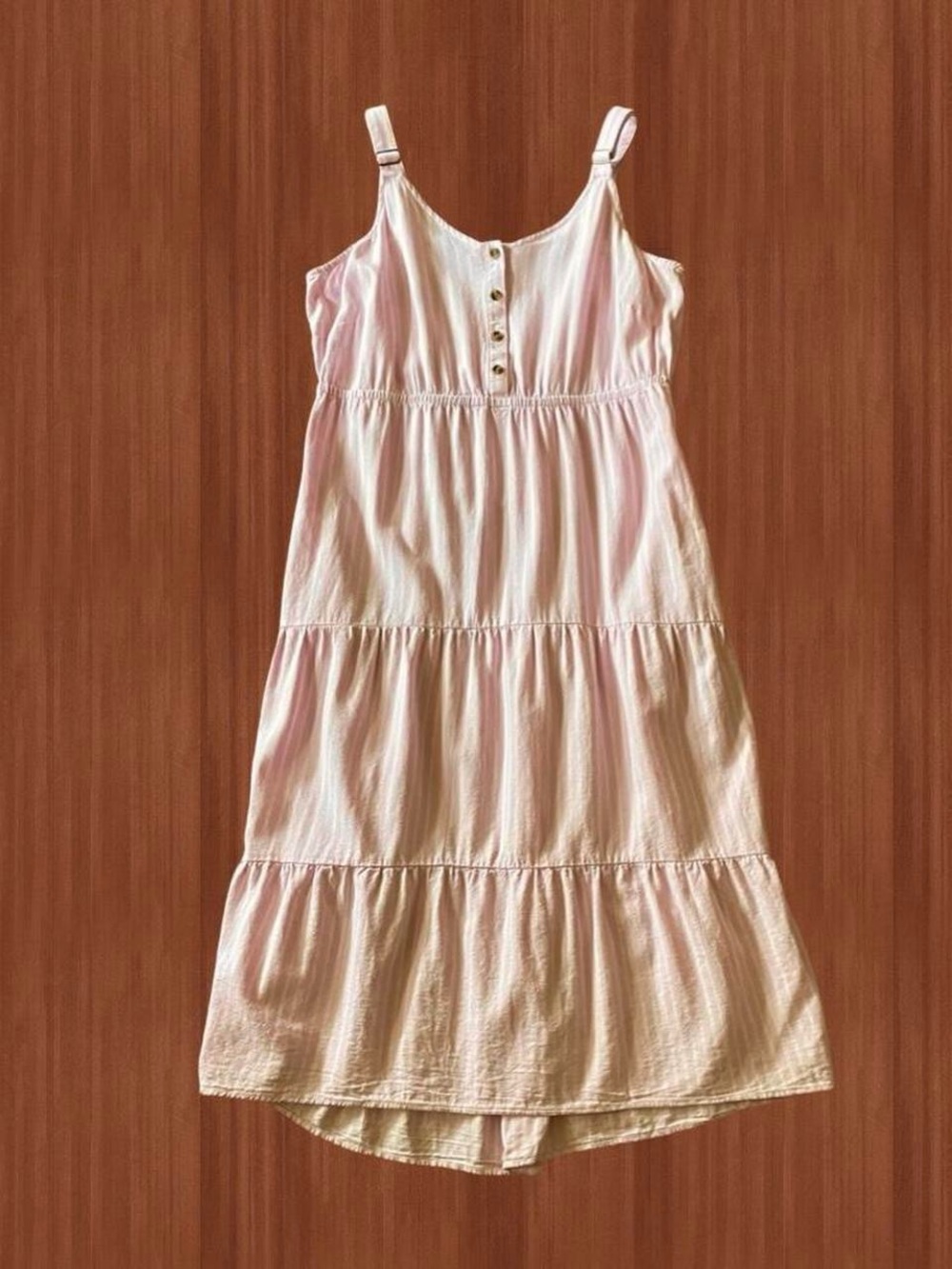 Sonoma Pink Striped Linen Tiered Midi Dress XL